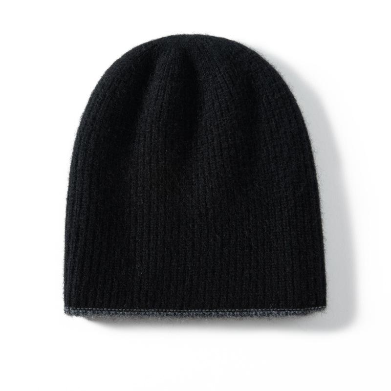 Autumn and Winter New Cashmere Knitted Hat Wool Hat Women's Thickened Pullover Thermal Hat Double-layer Color Matching Bald Hat Men's Batch