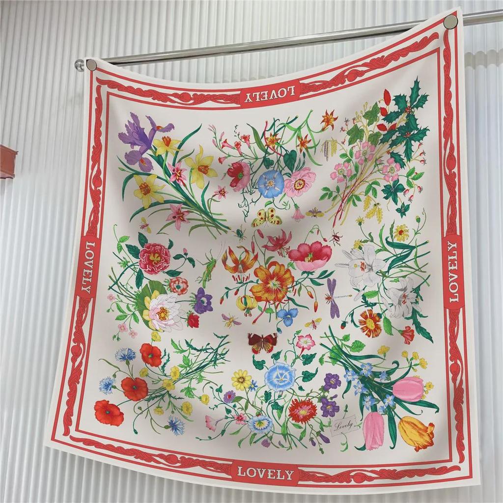 90cm Korean-Style High-Quality Twill Silk Chain Print Ladies' Decorative Shawl