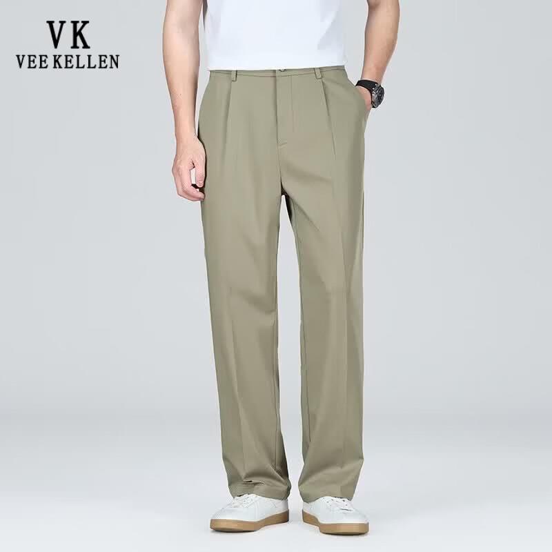 VEE KELLEN Men s Summer Bamboo Blend Straight-Leg Business Casual Trousers XL