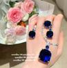 Madagascar Sapphire Necklace, Rich Woman'S Happiness, Plated With 18K Gold, Dai Blue Large Carat Zircon, Earrings.