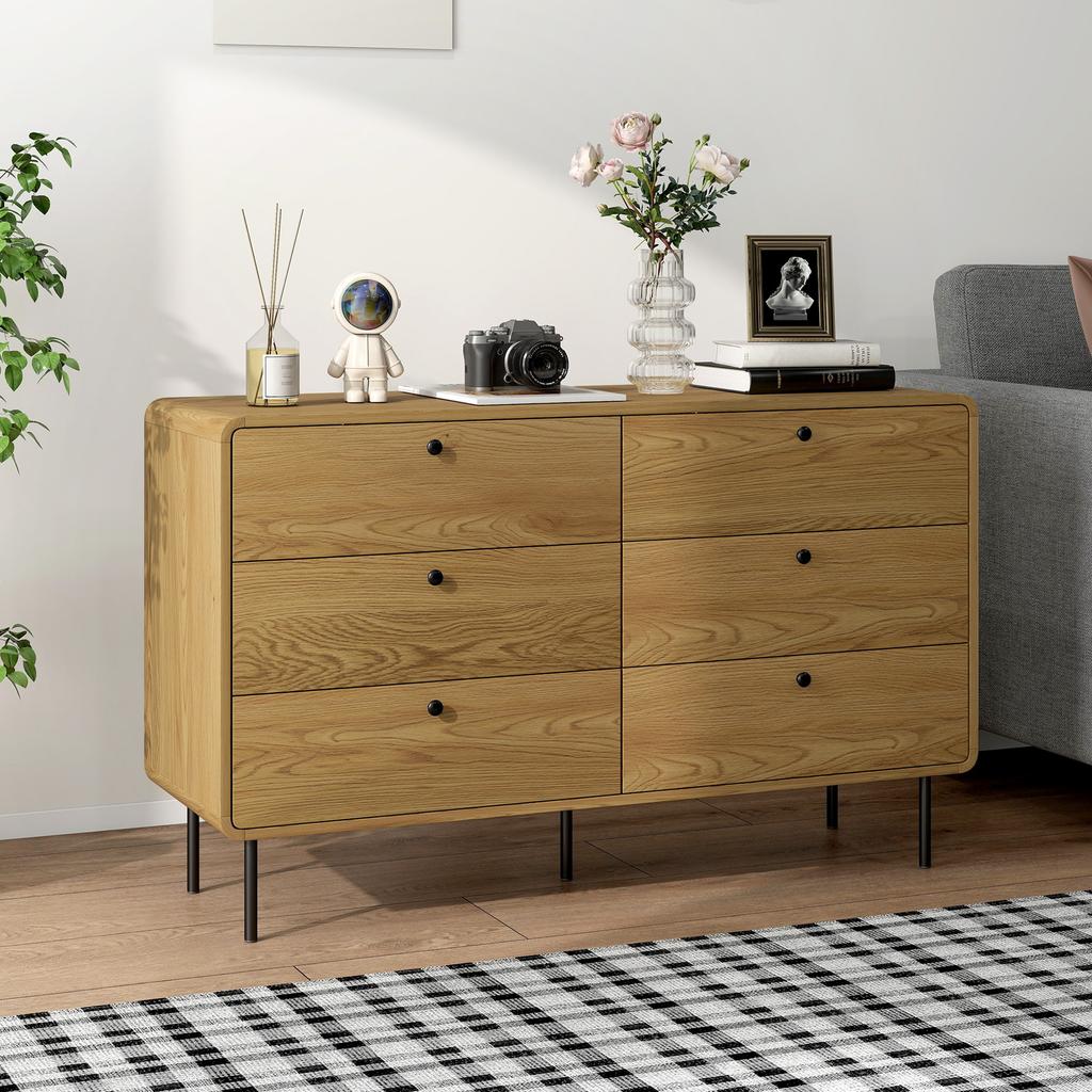 Chest of Drawers, 6 Drawer Dresser - Oak