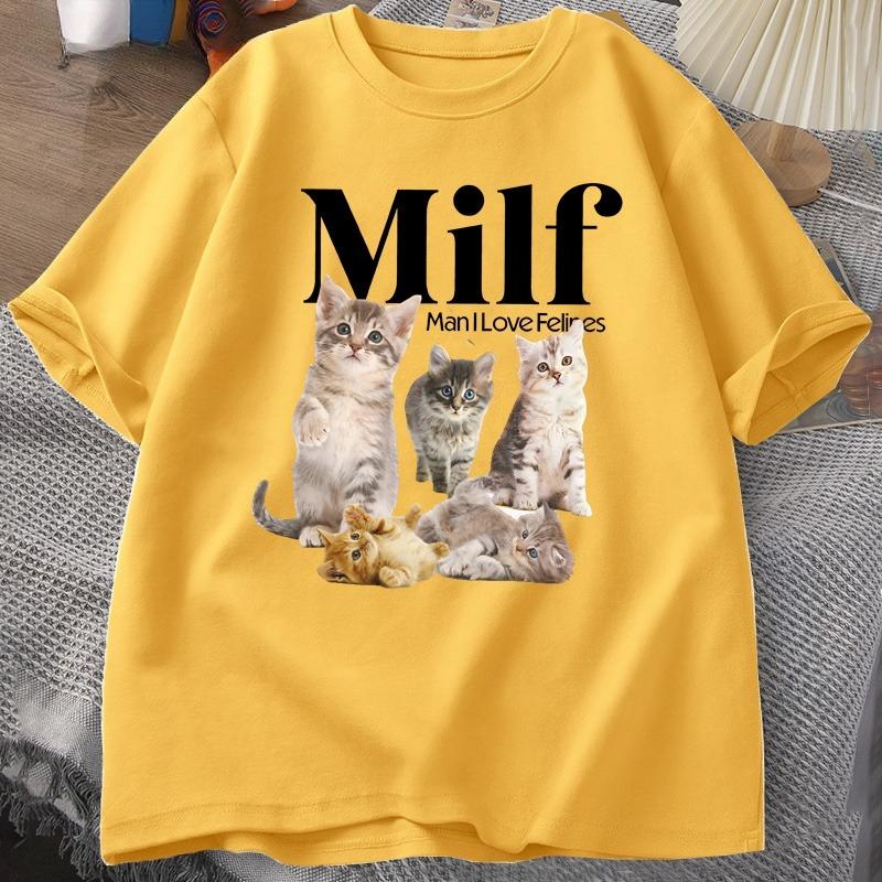 

MILF Unisex I Love Felines Cottagecore Cats T Shirt for Unisex Women Cat Lover Tshirt Funny Kitten Printed Tshirt Loose Streetwear 4XL