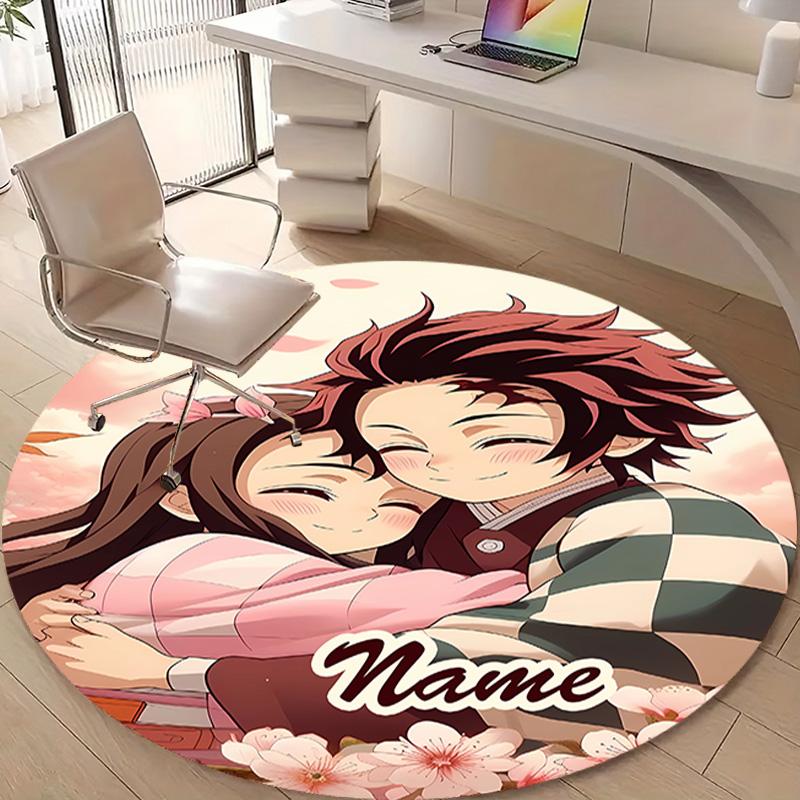 Personalized Demon Slayer Round Chair Office Rug - Perfect for Mat, Office Chair & More - Ideal Gift for Birthdays and Holidays