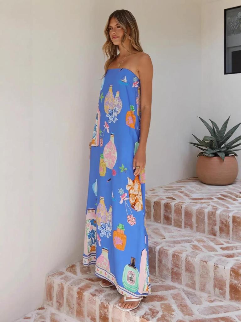 2025 European Linen Strapless Casual Holiday Dress