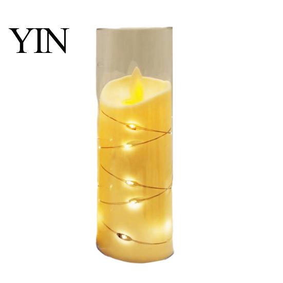 Realistic Flickering Candles for Christmas Flameless LED Candles, Battery Operated Acrylic Pillar with Embedded Wedding Table Centerpiece String, Fake