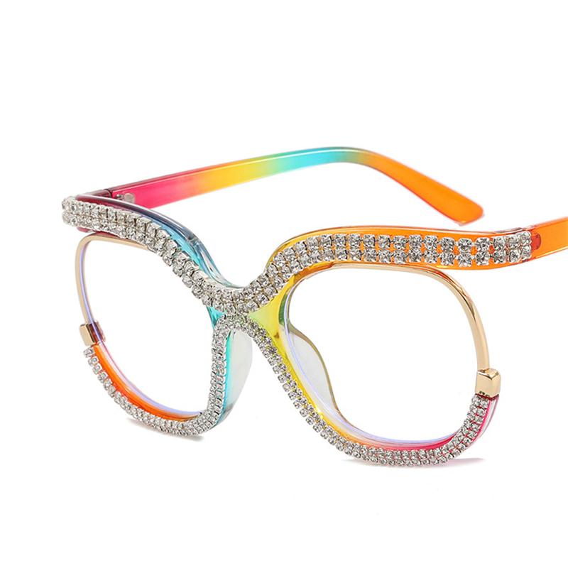 Ins Rainbow Crystal Frame Fashion Retro Round Anti Blue Ray Female Glasses Vintage Oversized Frame Eyewear Accessories