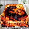 1PC Custom Name "Fiery Dinosaur Adventure" Outdooor Flannel Blankets Patterns Throw Blanket All-Season Soft Gift for Couch, Bed, Camping Gifts