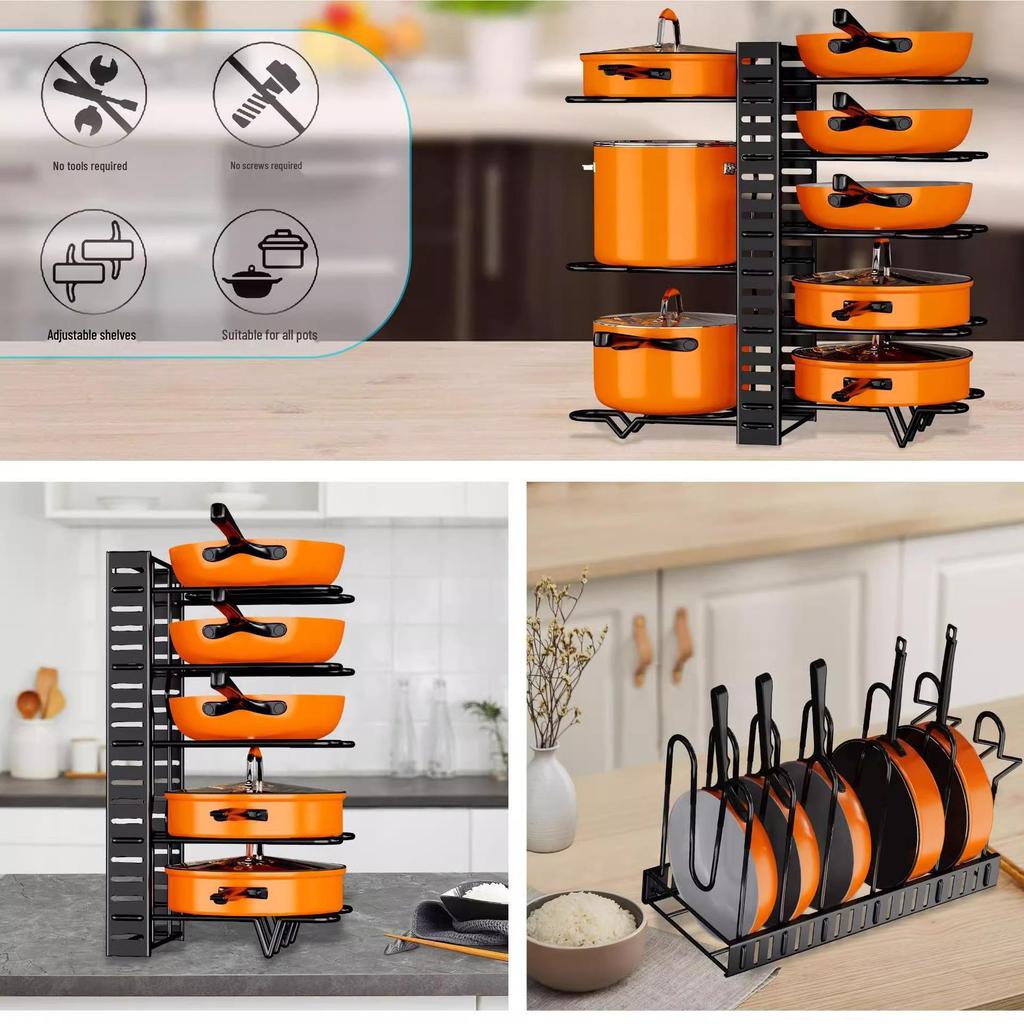 Detachable Foldable Multi-Layer Vertical Pot Cover Rack - Iron Art Countertop Storage Solution