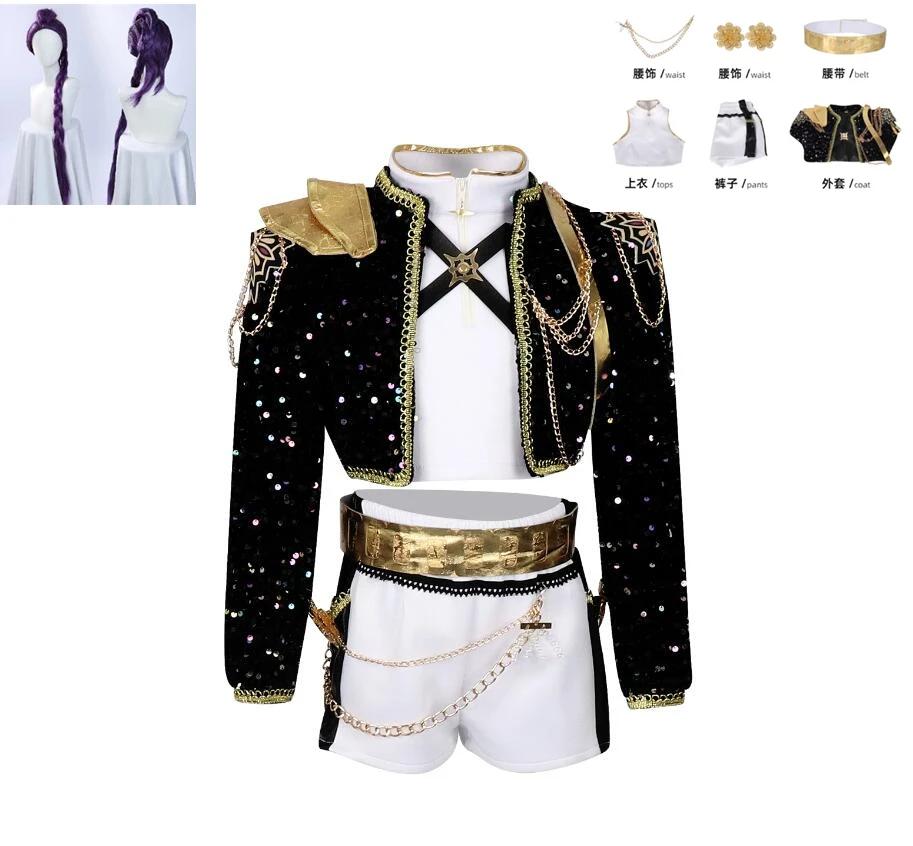 K POP Cosplay Costumes Kid Rumi Cosplay Costume Anime Teenager Girls Outfit Halloween Christmas Kpop Golden Black Suit