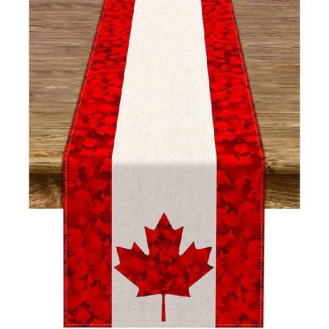 Happy Canada Day Table Runner Canadian National Day Maple Leaf Tablecloth Holiday Party Kitchen Dinning Home Decoration (13" X 36")
