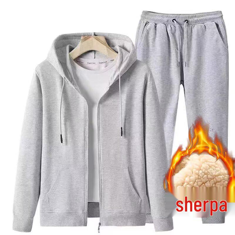 

Чоловічий потовщений світшот на блискавці з капюшоном на плюші, Осінь/Зима 380г, Модний великий розмір, Набір з двох предметів L сірий