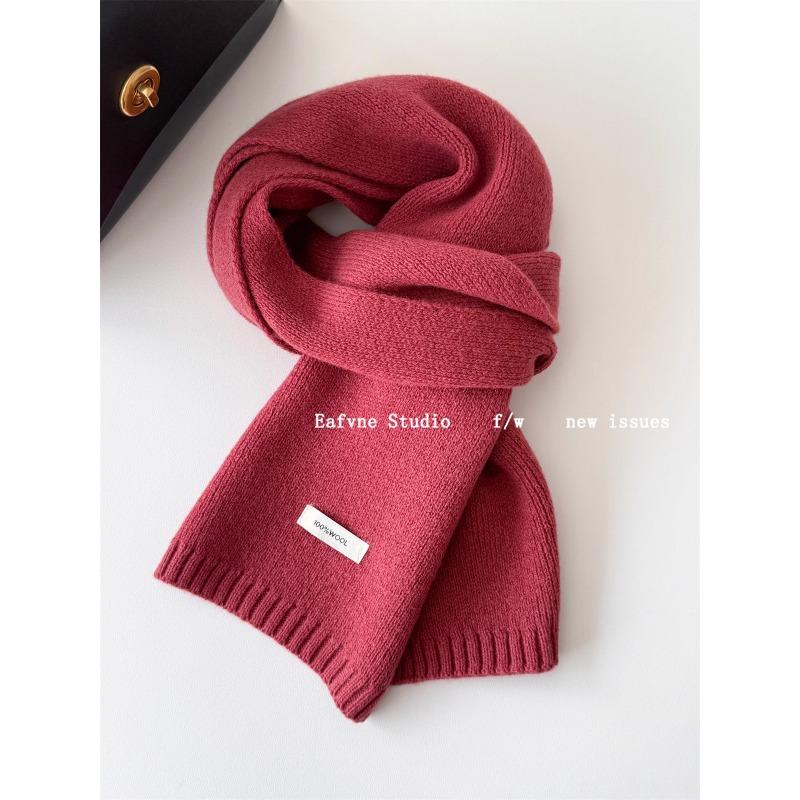 Korean Style New Versatile Solid Color Pure Wool Scarf for Women Autumn and Winter Warm Knitted Scarf Fashionable Versatile Scarf