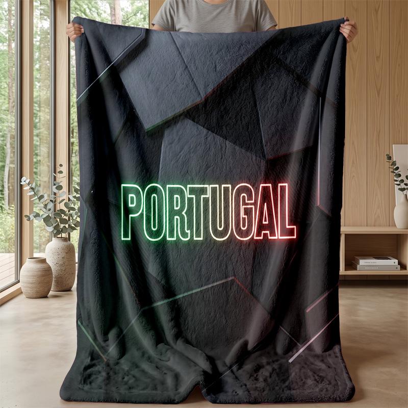 Portugal Football Printed Flannel Blanket Skin Friendly Warm Decorative Throw for Indoor Couch Bed Daily Use