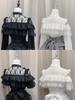 Open landmine lolita girly short XL [XHSUKADO] shoulder, style, blouse, women's, cute, stand-up collar, removable, ribbon, brooch, frills, lace,