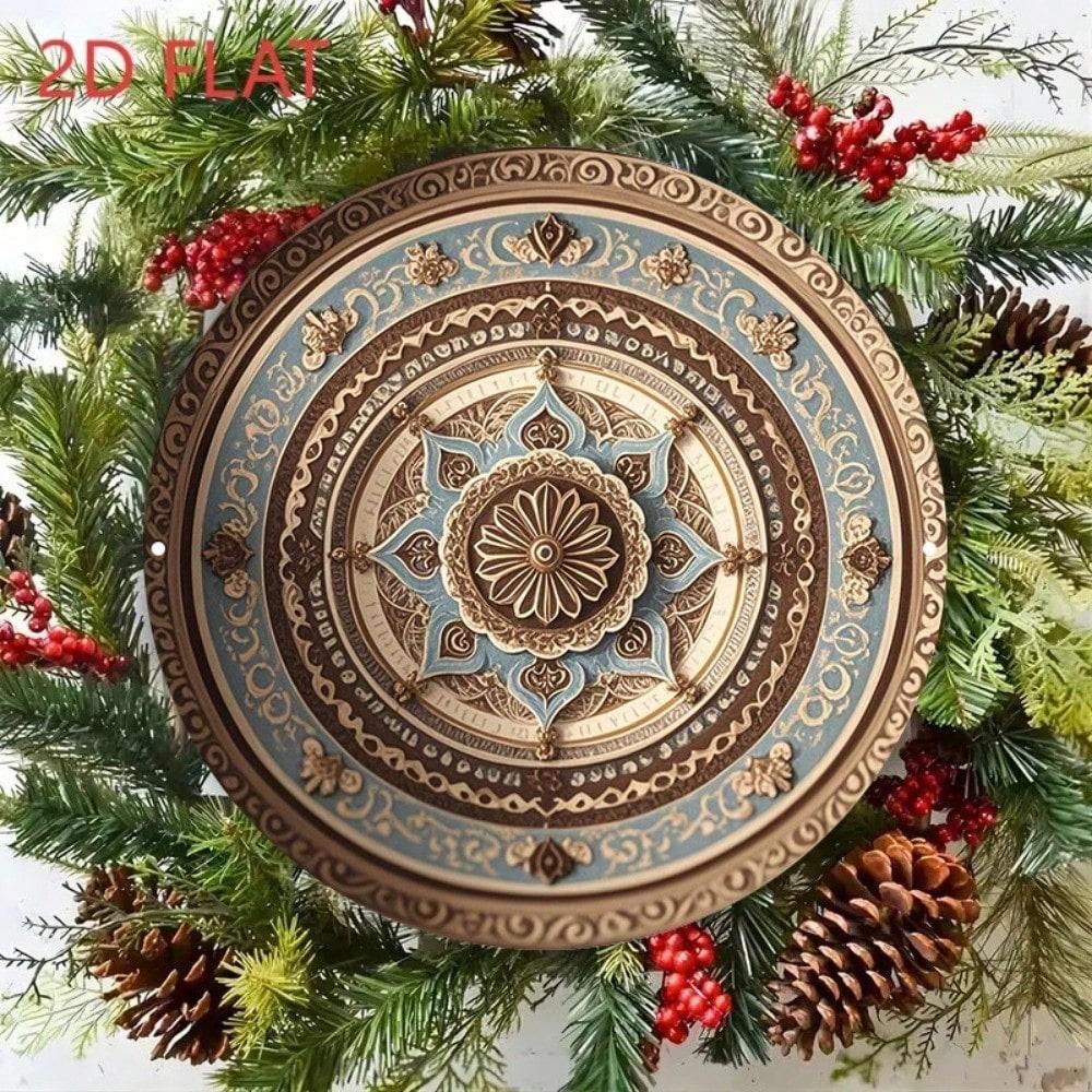 

Vintage Metal Wall Art 8 Inch Round Mandala Celtic Knot Blue Golden Aluminum Sign Ornate Frame 20x20 різнокольоровий