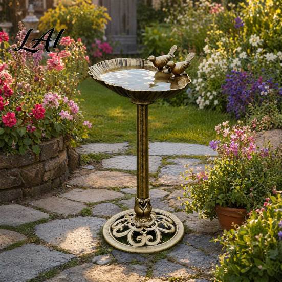 Bird Feeder Pedestal Bath Copper Resin Birdbaths Weather Resistant Floral Accents Stable Base Bath Vintage Bronze Finish Garden Decor for