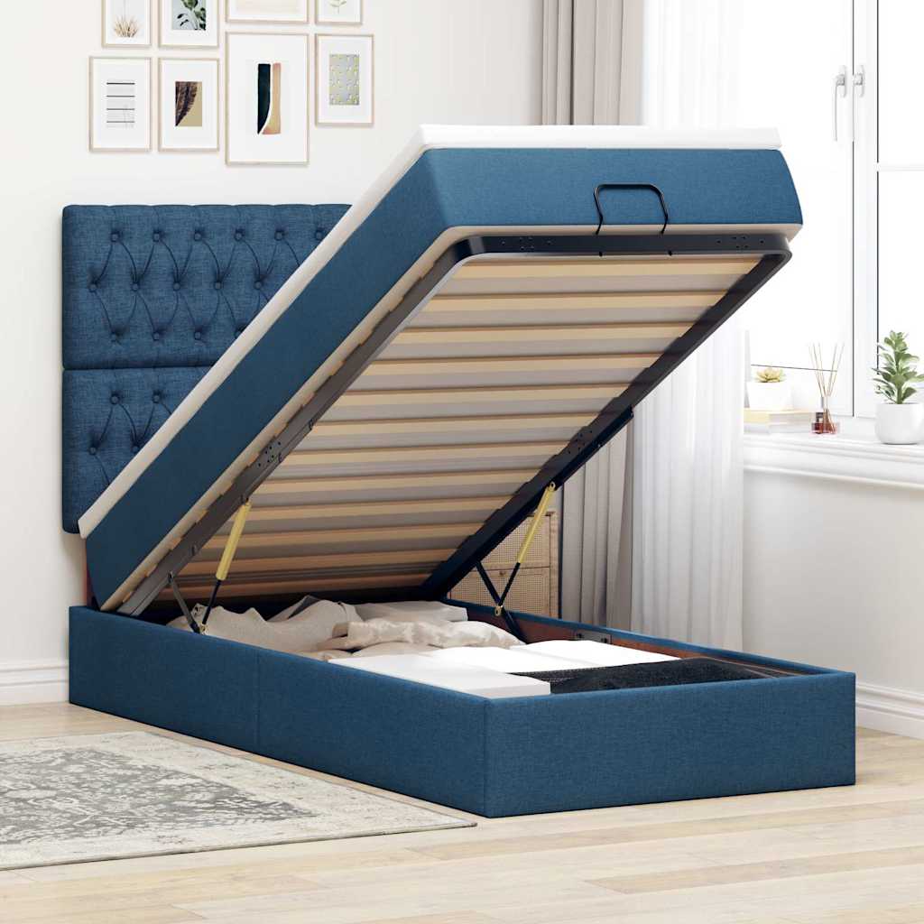 Ottoman Bed with Mattress Blue 80x200 Cm Fabric