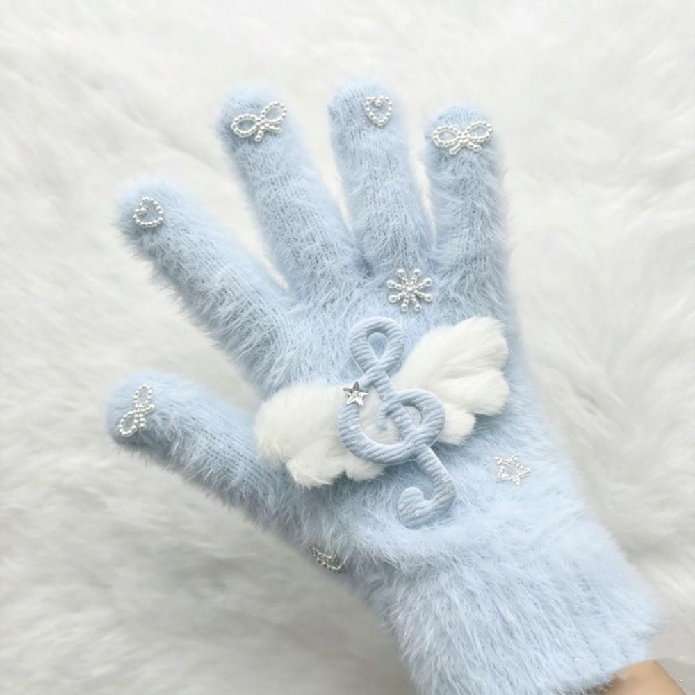Mink Velvet Knitted Gloves Windproof Five Finger Gloves Fashion Plush Gloves