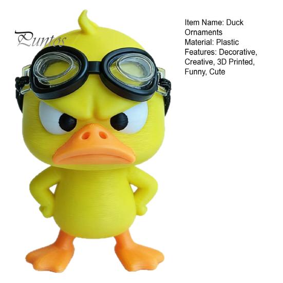 Office Desk Ornaments 3D Printed Angry Yellow Duck Figurine with Detachable Swimming Goggles, Funny Unique Shelf Decorations Statue, Desktop Ornament