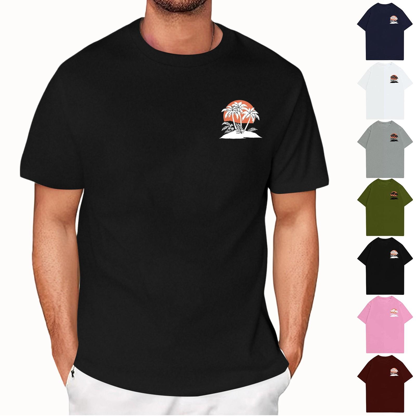 

Men s Casual Loose Silhouette Printed T-shirt Round Neck Pullover Short Sleeve Top L рожевий