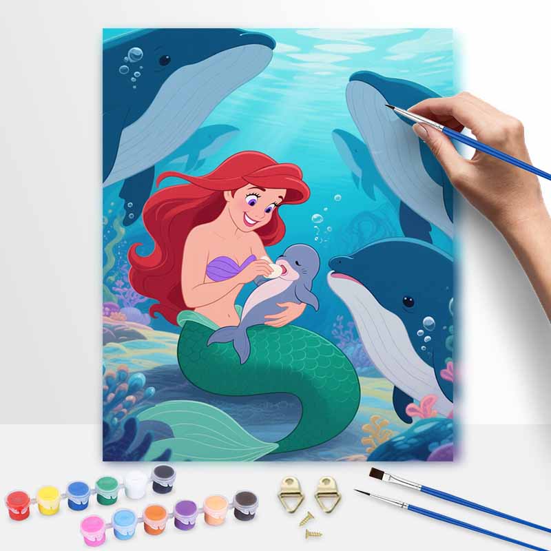 Disney Digital Oil Painting Art Kit Mermaid and Dolphin Handmade Coloring Painting Home Decor