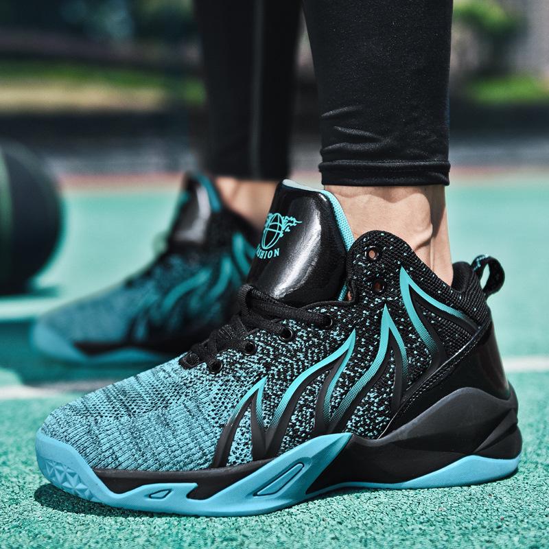 Men's shoes basketball shoes autumn and winter new high-top fly-woven breathable non-slip wear-resistant sports shoes men's running casual shoes