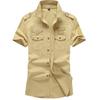 2019 Men's Plus Size Summer Outdoor Casual Cotton Workwear Shirt with Shoulder Epaulets