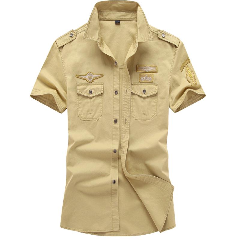 2019 Men's Plus Size Summer Outdoor Casual Cotton Workwear Shirt with Shoulder Epaulets