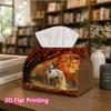 1pc, 2d Flat Printing, Tissue Box Autumn Horse Pattern In the Golden Forest Printed Tissue Box, Suitable for Bathrooms, Living Rooms, Bedrooms, Dressi