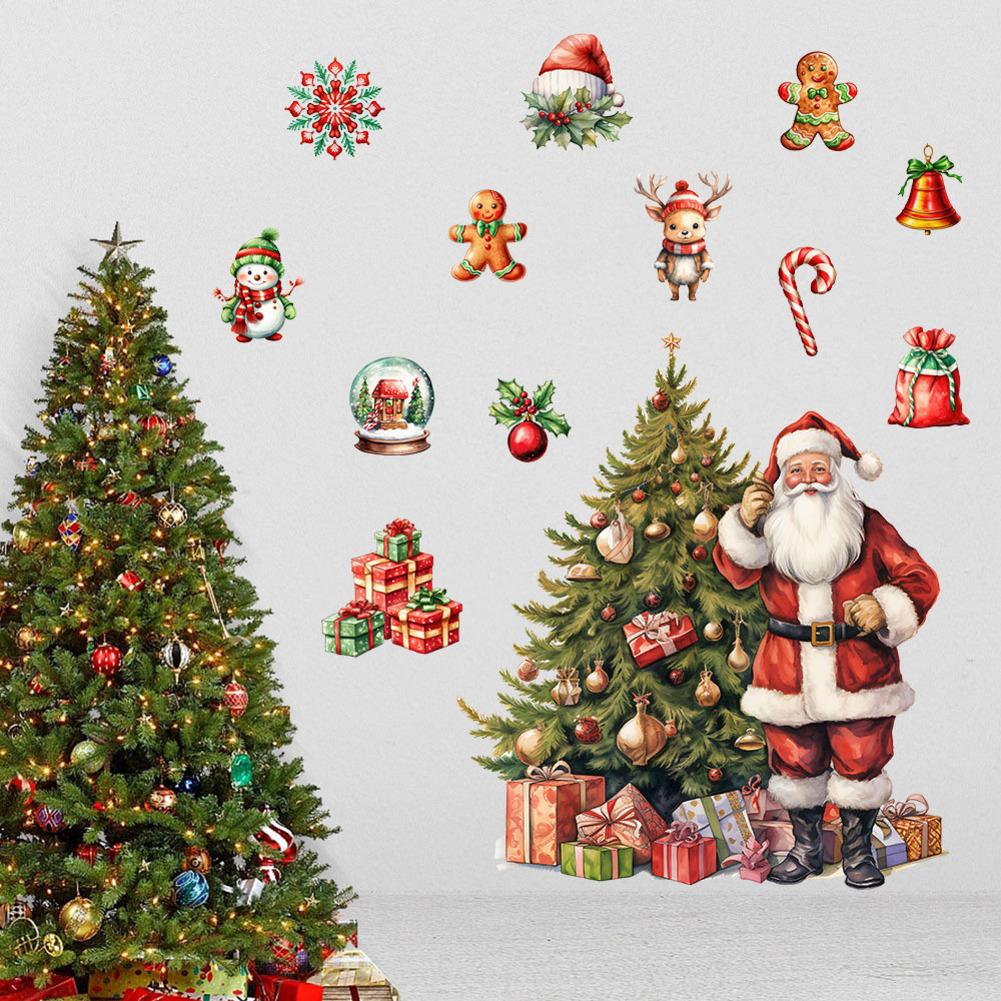 Santa Claus Snowman Christmas Wall Stickers Removable PVC Decals for Festive Holiday Decoration on Smooth Walls
