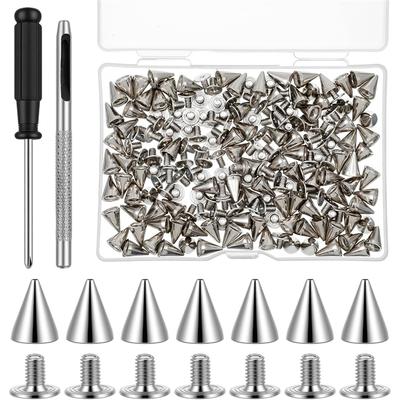 Tree Spike Set 200 Pcs Metal Cone Spikes Punk Spikes Studs Kit Screwback Studs For DIY Leathercraft Decoration