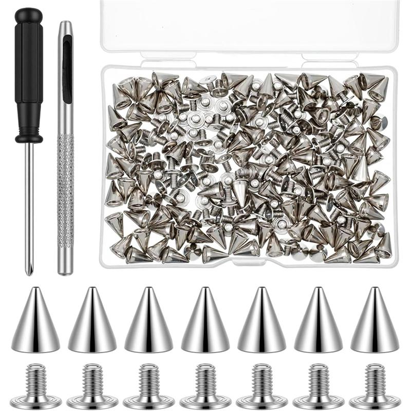 

Tree Spike Set 200 Pcs Metal Cone Spikes Punk Spikes Studs Kit Screwback Studs For DIY Leathercraft Decoration