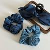 Korean Blue Denim Flower Hair Rope Solid Color Hair Tie Elastic Hairband Elegant Ponytail Holder Rubber Girls Hair Accessories