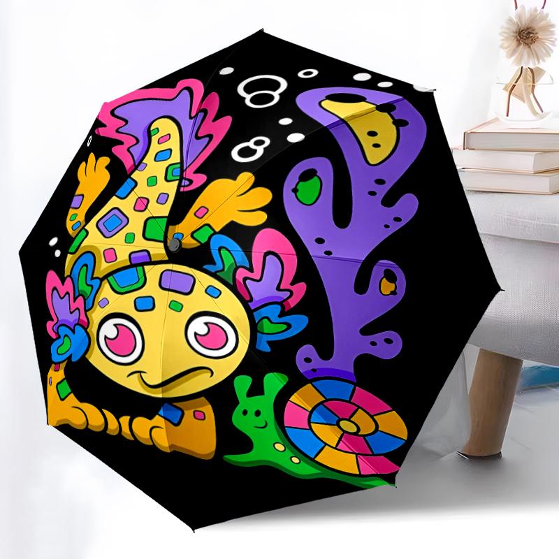 1pc Sturdy 8-Bone Auto Umbrella, Axolotl Umbrella, Digital Printed, Foldable Umbrella for On-the-Go Outdoor Use