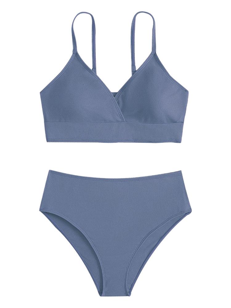 

2024 Европейский и американский женский однотонный купальник бикини из двух частей 150