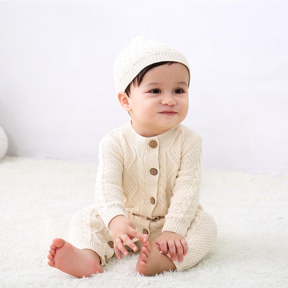 Wool Knitted Baby Onesie with Fleece Lining - Winter Crawling Suit for 100-Day or First Birthday