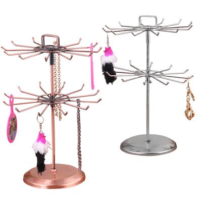 360 Degree Spinning Jewelry Display Rack Double Layer Metal Necklace and Bracelet Organizer Multipurpose Accessory Stand