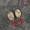 Ethnic Bronze Color Oval Red Stone Earrings Vintage Irregular Shape Carving Pattern Dangle Earrings for Women Jewelry