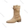 Vintage Fashion Western Cowboy Boots  Autumn Winter New High Long Booties Platform Thick Heel Street versatile Shoes