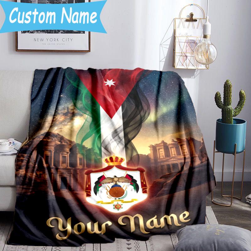 Custom Name Jordanian football Blanket Flannel Blanket for Camping, Hiking, Garden Parties, Picnic Essentials,gift for family and friend