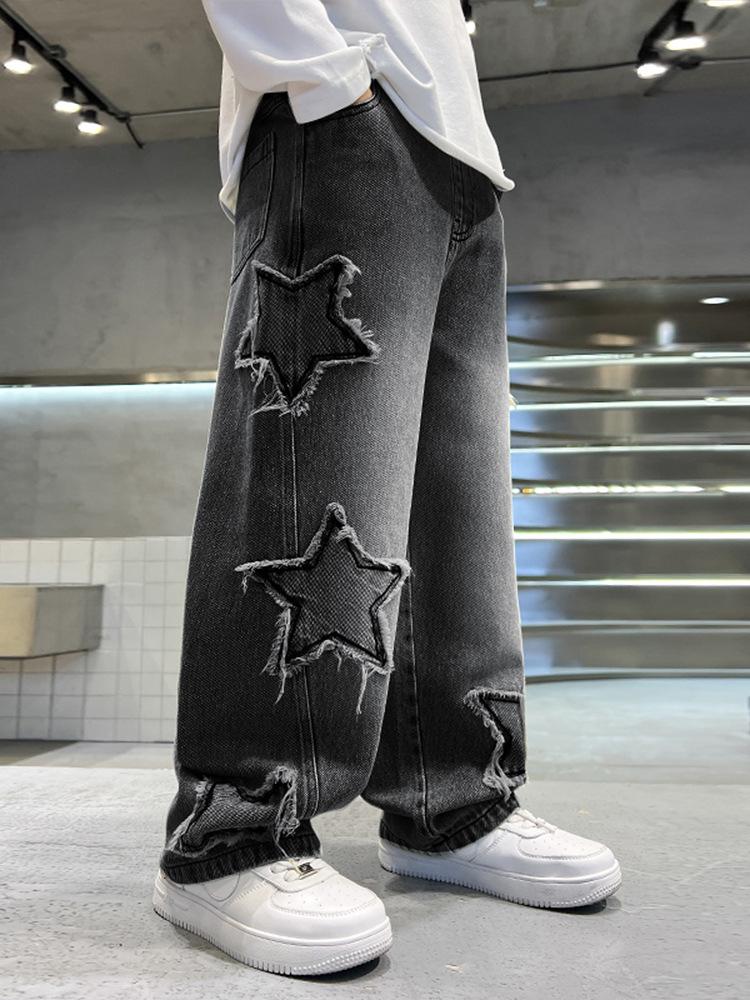 Autumn 2025 Boys' Star Denim Wide Leg Jeans - Big Kids' Loose Fashion Trousers