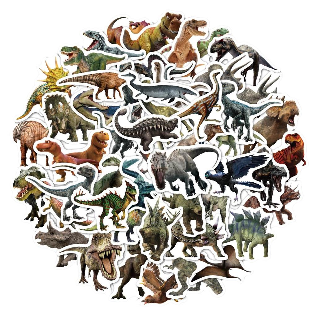 AquaLoach Dinosaur Sticker Set 50 Waterproof PVC Decals T-Rex Triceratops Pteranodon Designs