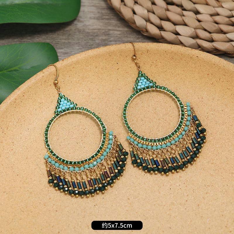 Hand-woven Bohemian Earrings Retro Personality Vacation Long Fringed Temperament Earrings Women