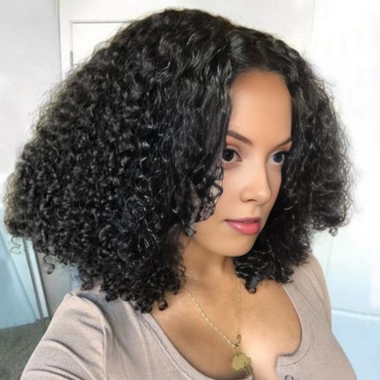 Women Short Afro Curly Wig Natural Looking High Temperature Fiber Fluffy Middle Part Shoulder Length Kinky Wavy Synthetic Wig