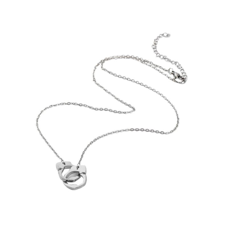 Collana Donna In Acciaio Inox Con Pendente A Forma Di Manette E Zirconi - Regalo Originale Per Lei