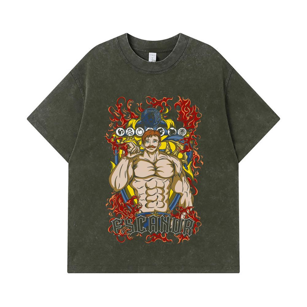 275 GSM Washed T-shirts 100% Cotton Seven Deadly Sins V4 Escanor Print Unisex Heavy Cotton T Shirt