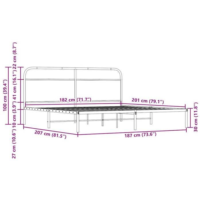 VidaXL Cadre de lit en métal sans matelas chêne marron 180x200 cm 3318656