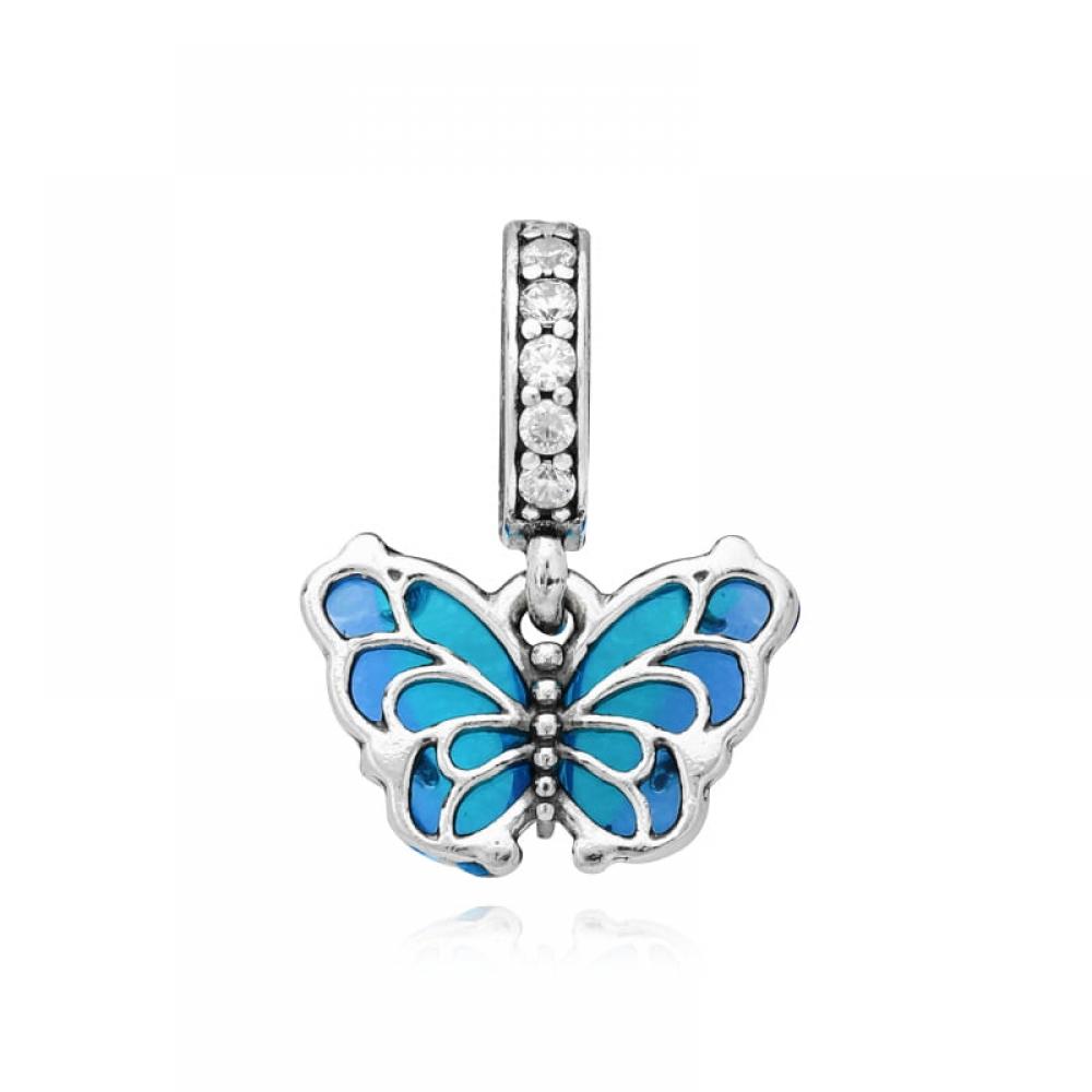 PAndora 792698c01 Blue Murano Glass Butterfly Pendant And Dangle Silver Charm