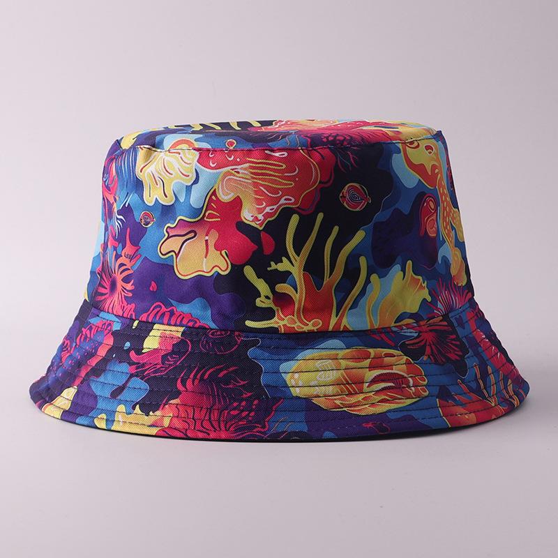 Digital printing small edge bucket hat spring and summer double-sided can wear outdoor sunshade basin hat spot