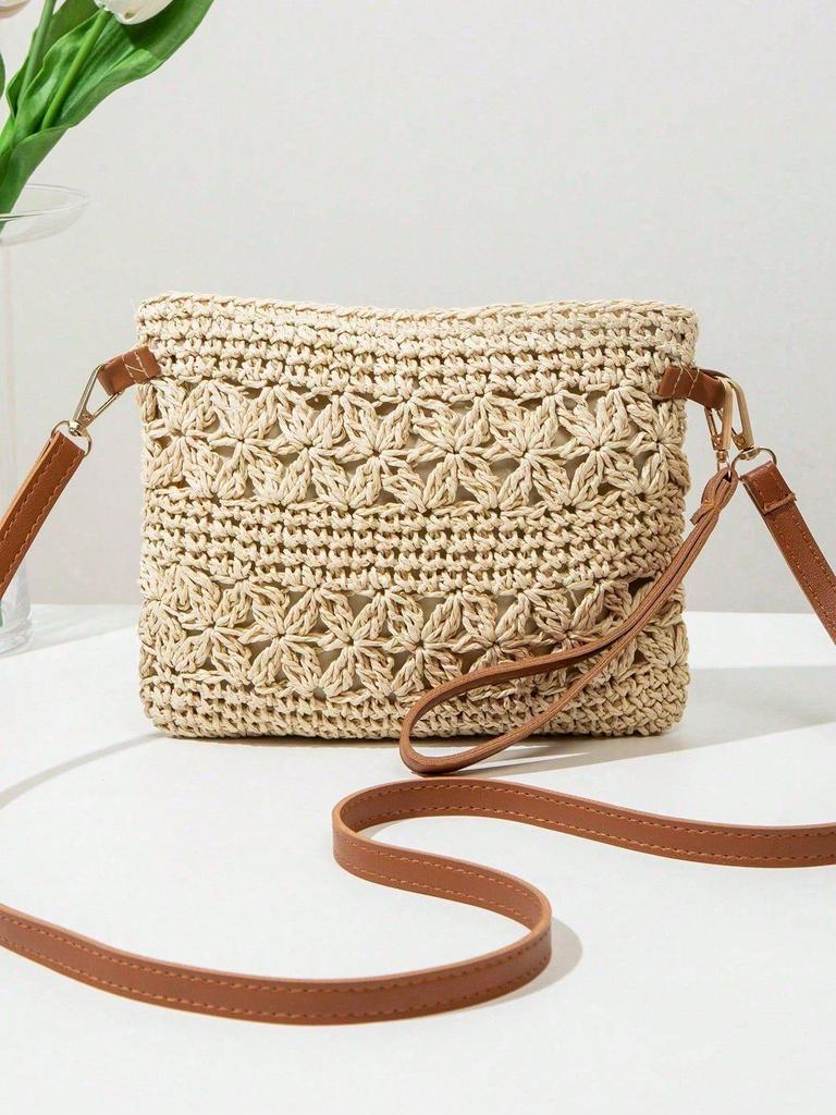 Bohemian Pleciona ze Słomy Torba Crossbody na Plaże z Frędzlami i Skórzanym Paskiem dla Kobiet
